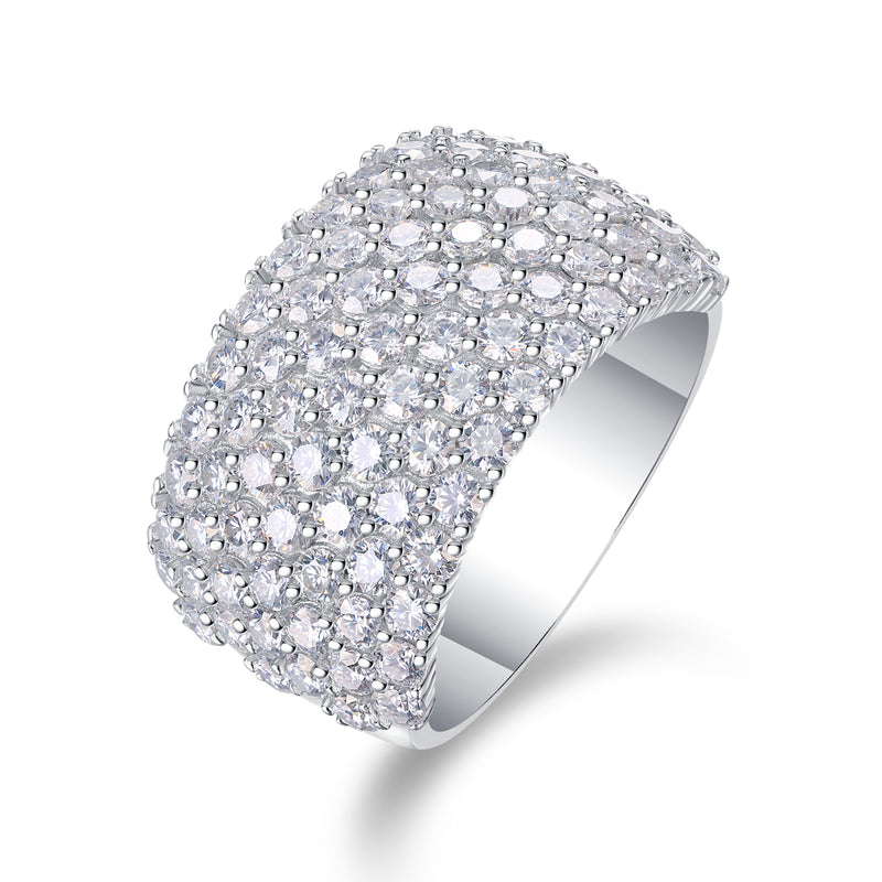 Luxury Multi-Row Moissanite Wide Ring in S925 Silver - Modern Elegant Fine Jewelry - 4