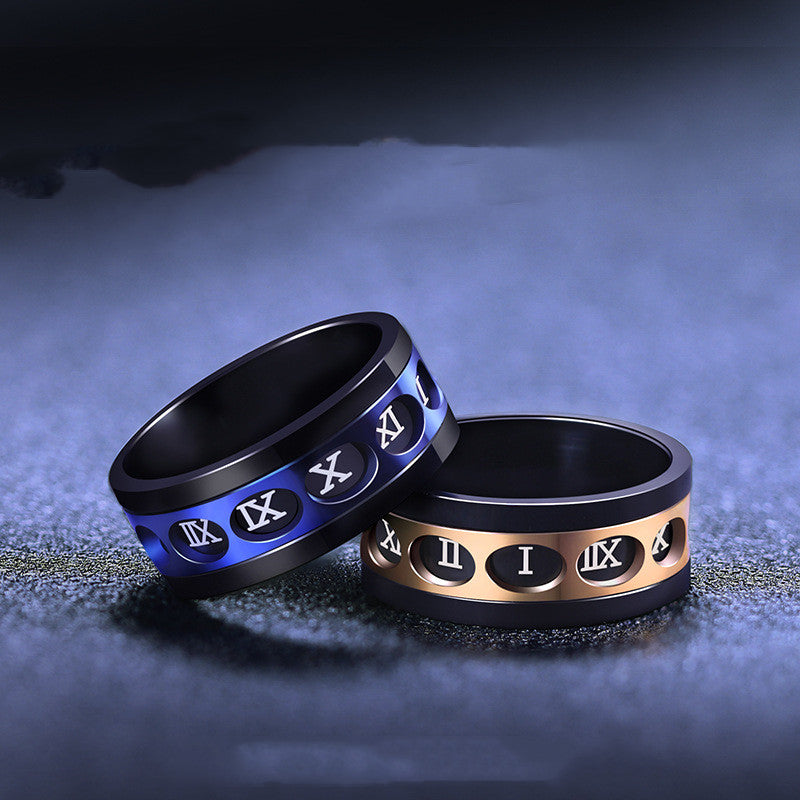 Bold Titanium Steel Ring with Roman Numerals for Men - 5