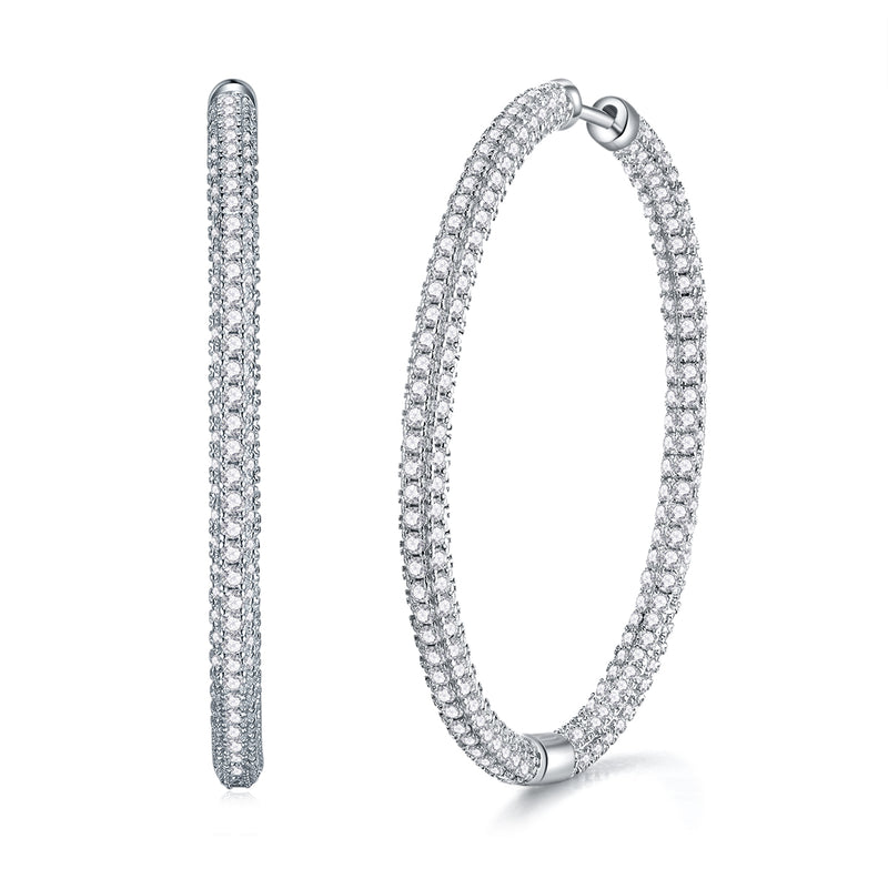 S925 Silver Double Row Moissanite Hoop Earrings - 2