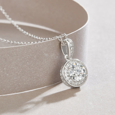 1 Carat Moissanite Pendant Necklace in S925 Sterling Silver with Platinum Plating