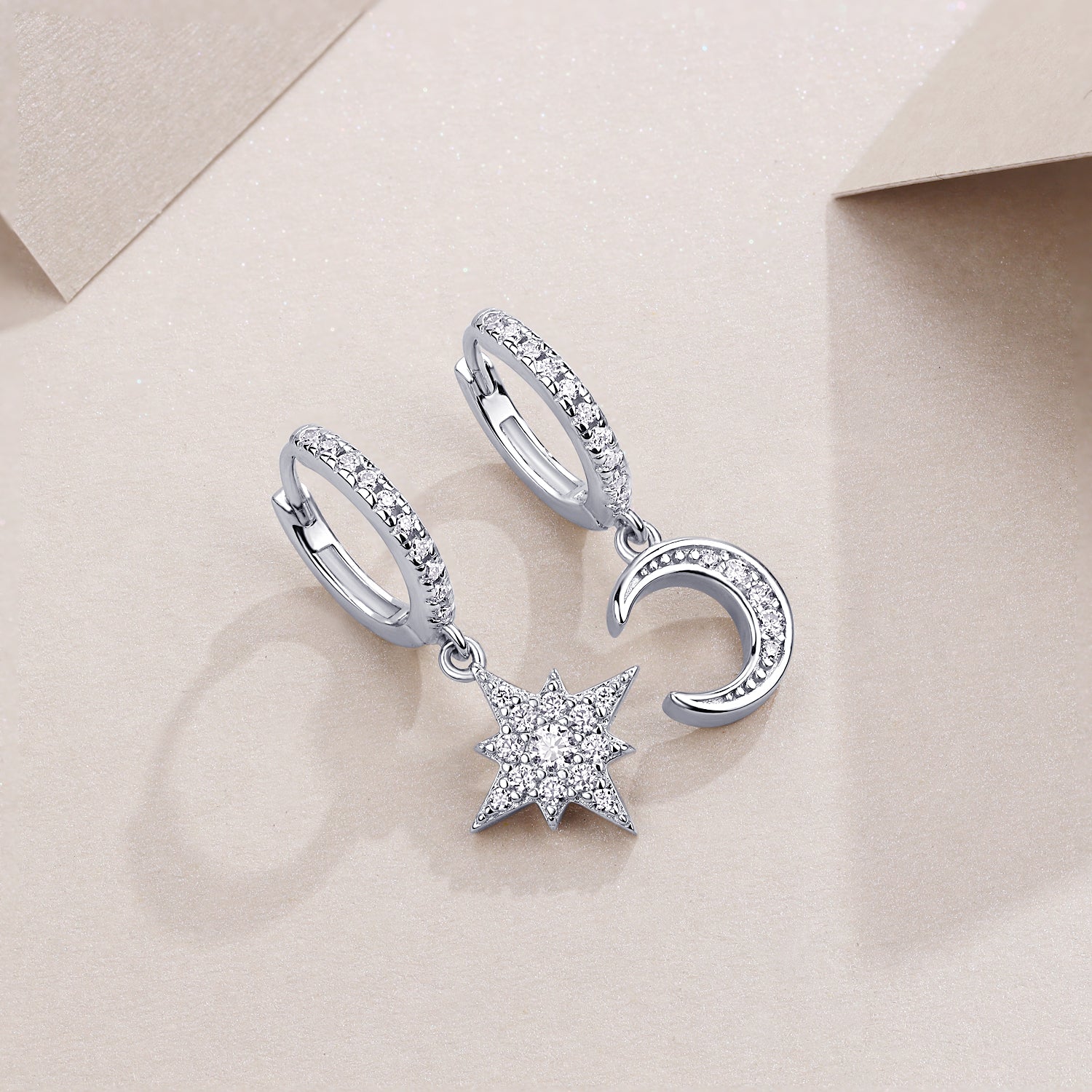 S925 Sterling Silver Star and Moon Moissanite Earrings Set