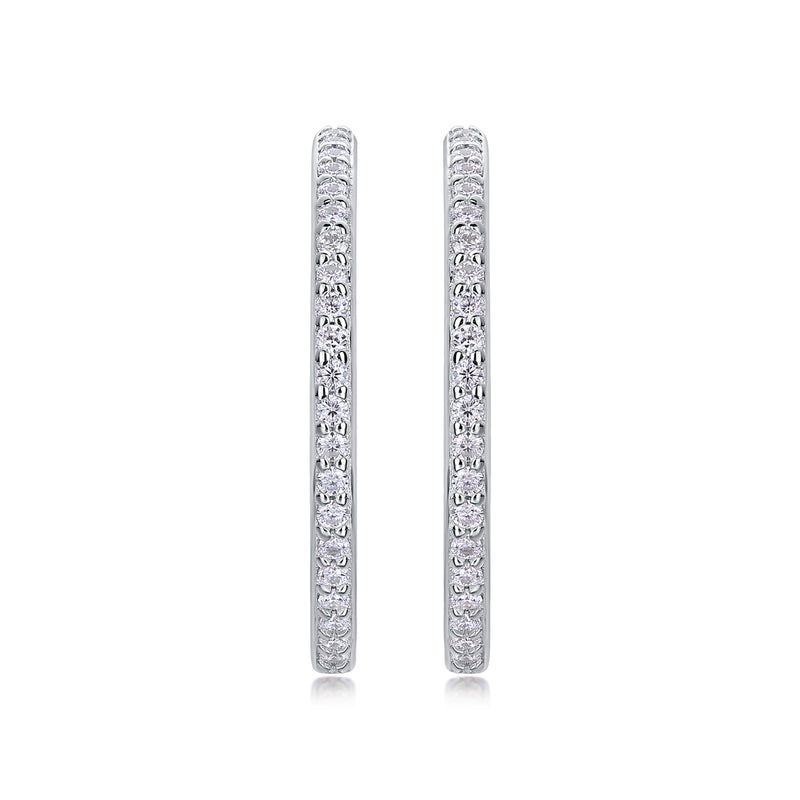 1Ribbon Square Moissanite S925 Sterling Silver Hoop Earrings Platinum-Plated Studs - 3
