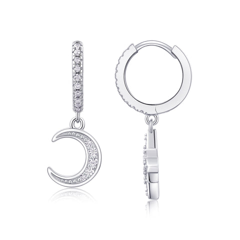 S925 Sterling Silver Star and Moon Moissanite Earrings Huggie Set
