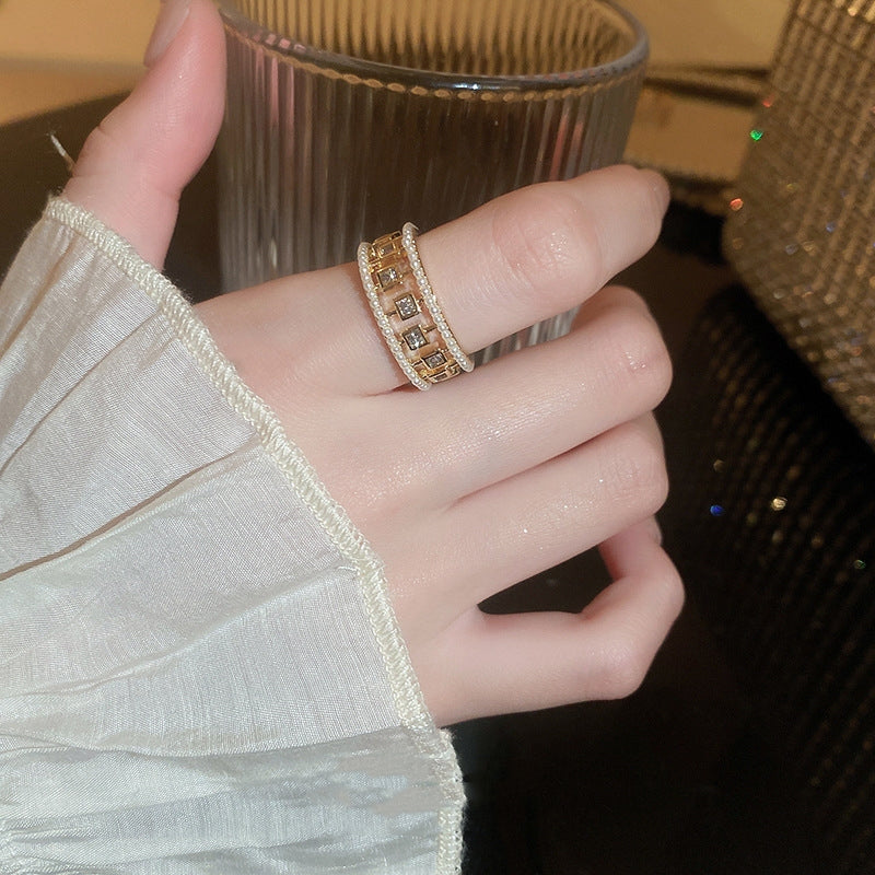 Elegant Hollow Square Open-End Copper Ring for Women