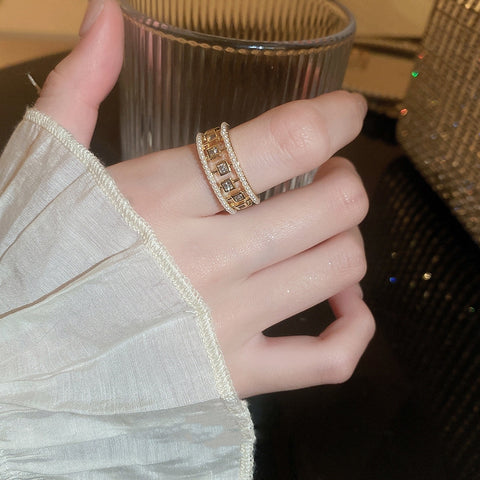 Elegant Hollow Square Open-End Copper Ring for Women