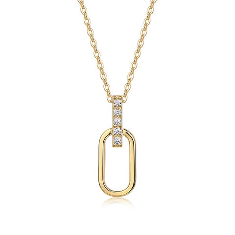 S925 Sterling Silver Moissanite Necklace Pendant Set with Gold Plating - Modern Geometric Design