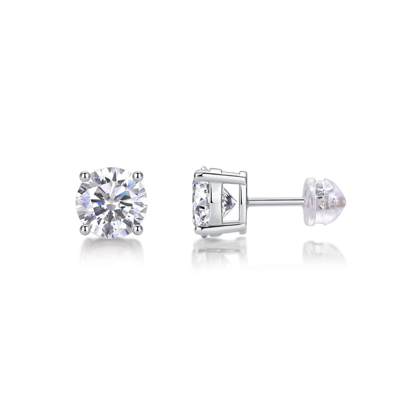 Classic Moissanite Sterling Silver Stud Earrings with Round Brilliant Cut - 2