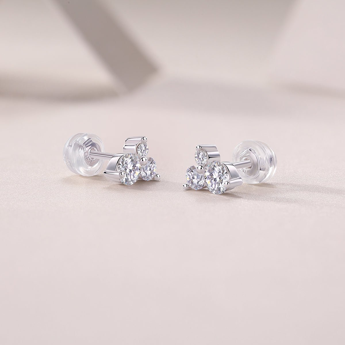 1Wave Moissanite Silver Stud Earrings Luxury Diamond Set