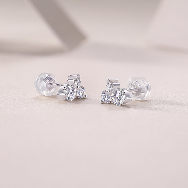 1Wave Moissanite Silver Stud Earrings Modern Elegant Cluster Design - 2