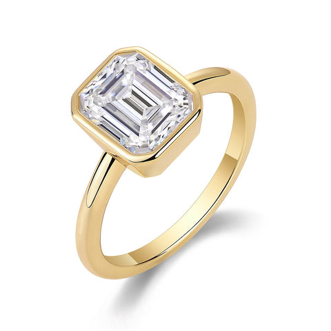 S925 Sterling Silver Moissanite Ring Gold-Plated Octagonal 7x9mm Elegant Fashion Jewelry
