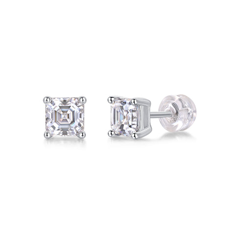 Square Moissanite Stud Earrings in S925 Sterling Silver Modern Fine Jewelry