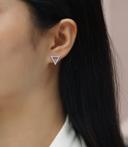 Moissanite Triangle Stud Earrings in S925 Sterling Silver with Platinum Plating