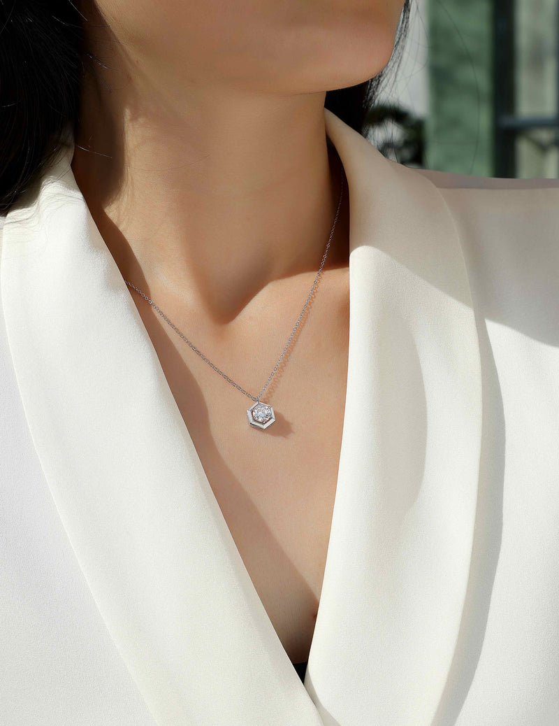 1-Carat Moissanite Hexagon Pendant Necklace in S925 Sterling Silver - Modern & Elegant - 6