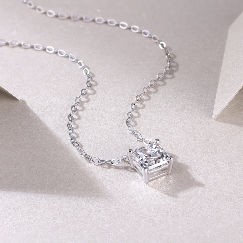 Square Moissanite Pendant Necklace in S925 Sterling Silver Modern & Elegant Fine Jewelry - 3