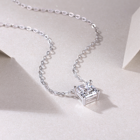 Square Moissanite Pendant Necklace in S925 Sterling Silver Elegant Fine Jewelry