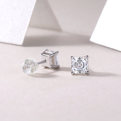 Square Moissanite Stud Earrings in S925 Sterling Silver Modern Fine Jewelry