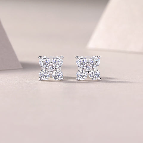 S925 Sterling Silver Moissanite Stud Earrings Floral Cluster Design