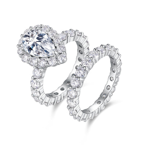 1Devoted Dew Moissanite Sterling Silver Ring Set Pear-Shaped Fashion Jewelry