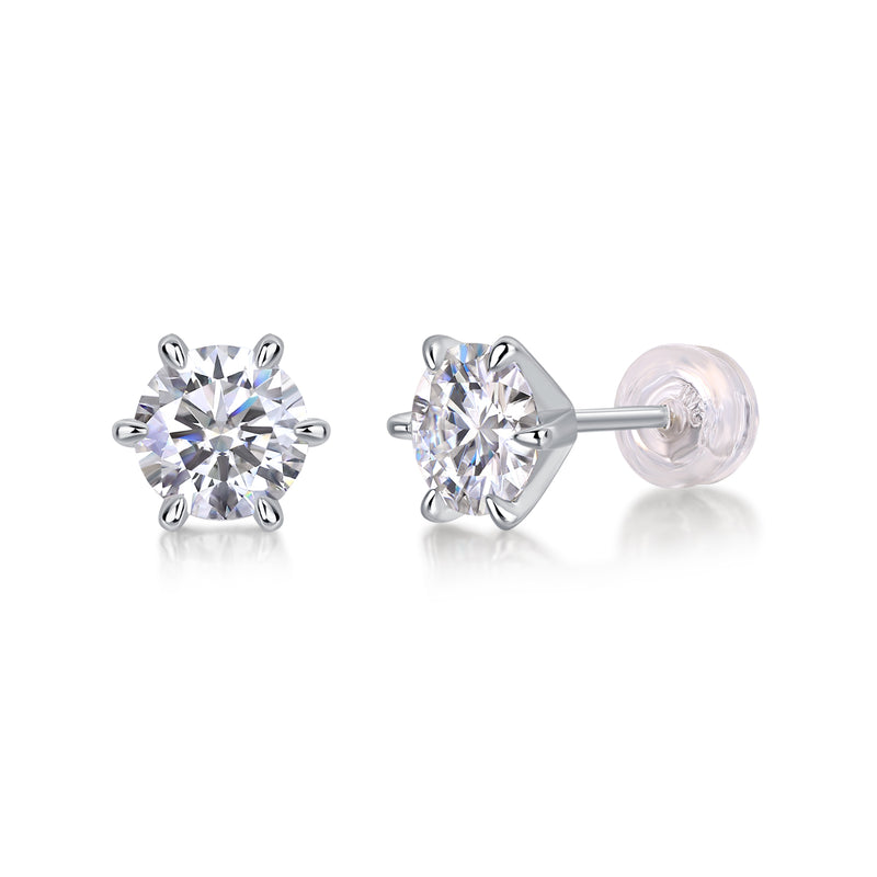 1 Carat Moissanite Stud Earrings in S925 Silver Classic Six Claw Setting - 2