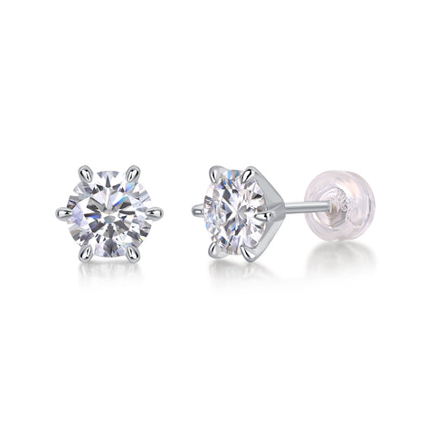 1Carat Moissanite Stud Earrings in S925 Silver Classic Six Claw Setting