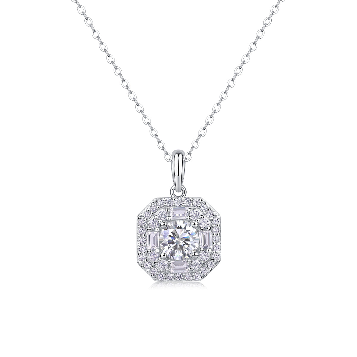 1-Carat Moissanite Square Pendant Necklace in S925 Sterling Silver