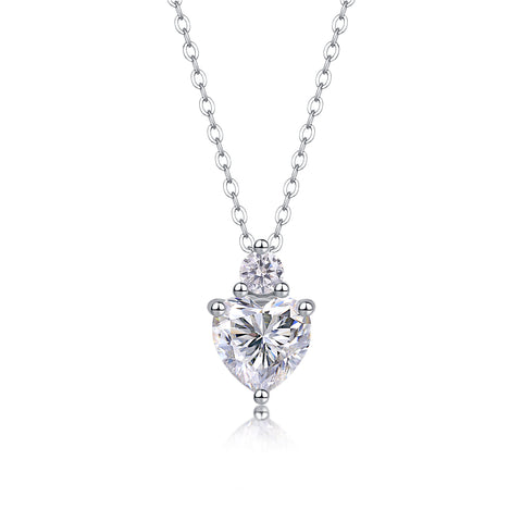 Heart-Shaped Moissanite Pendant Necklace in S925 Sterling Silver with Platinum Plating