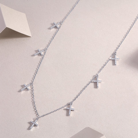 1Holy Light Cross Necklace Set with Moissanite in S925 Sterling Silver