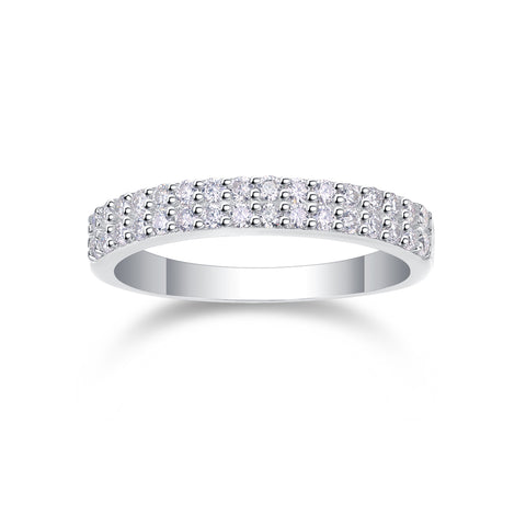 Double Row Moissanite S925 Silver Ring Elegant Sparkle Fashion Jewelry