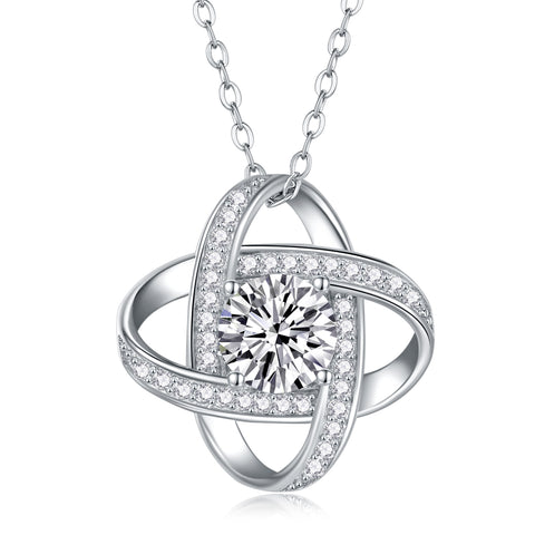 1Carat Moissanite Sterling Silver Pendant with Platinum Plating Elegant Floral Design