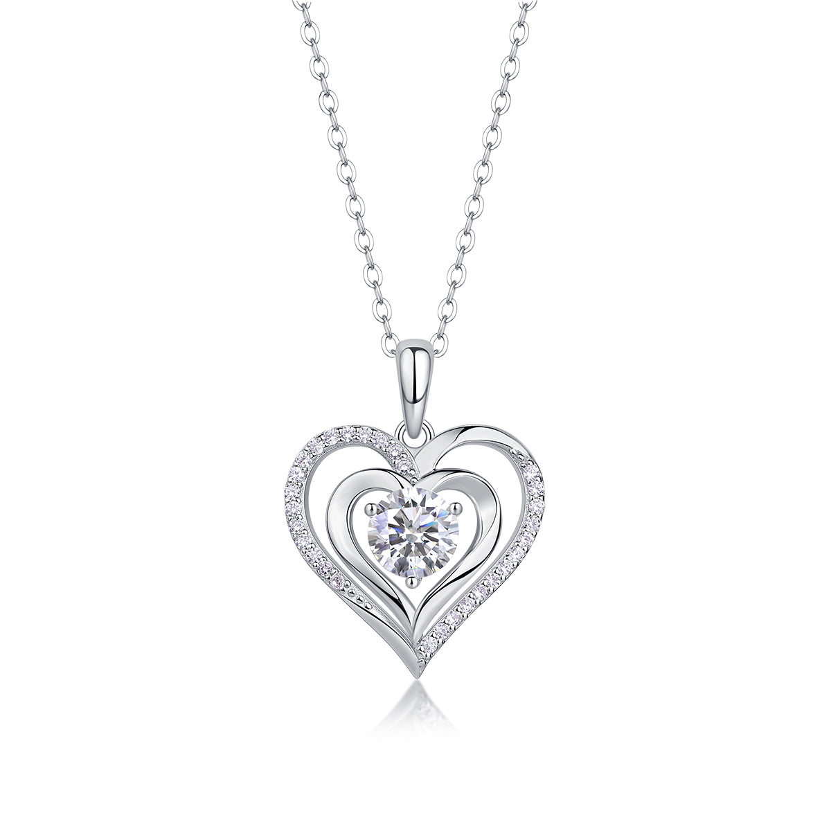1-Carat Moissanite Heart Pendant Necklace in S925 Sterling Silver with Platinum Plating
