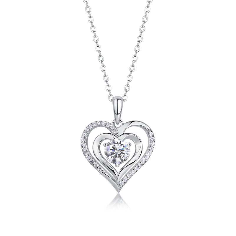 1-Carat Moissanite Heart Pendant Necklace in S925 Sterling Silver with Platinum Plating - 2