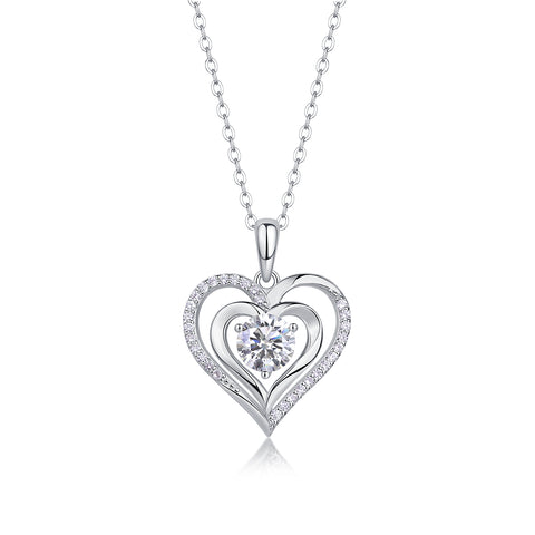 1-Carat Moissanite Heart Pendant Necklace in S925 Sterling Silver with Platinum Plating