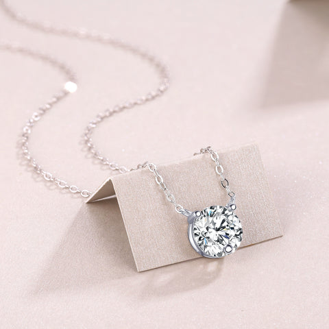 2-Carat Moissanite Pendant Necklace in S925 Sterling Silver with Platinum Plating