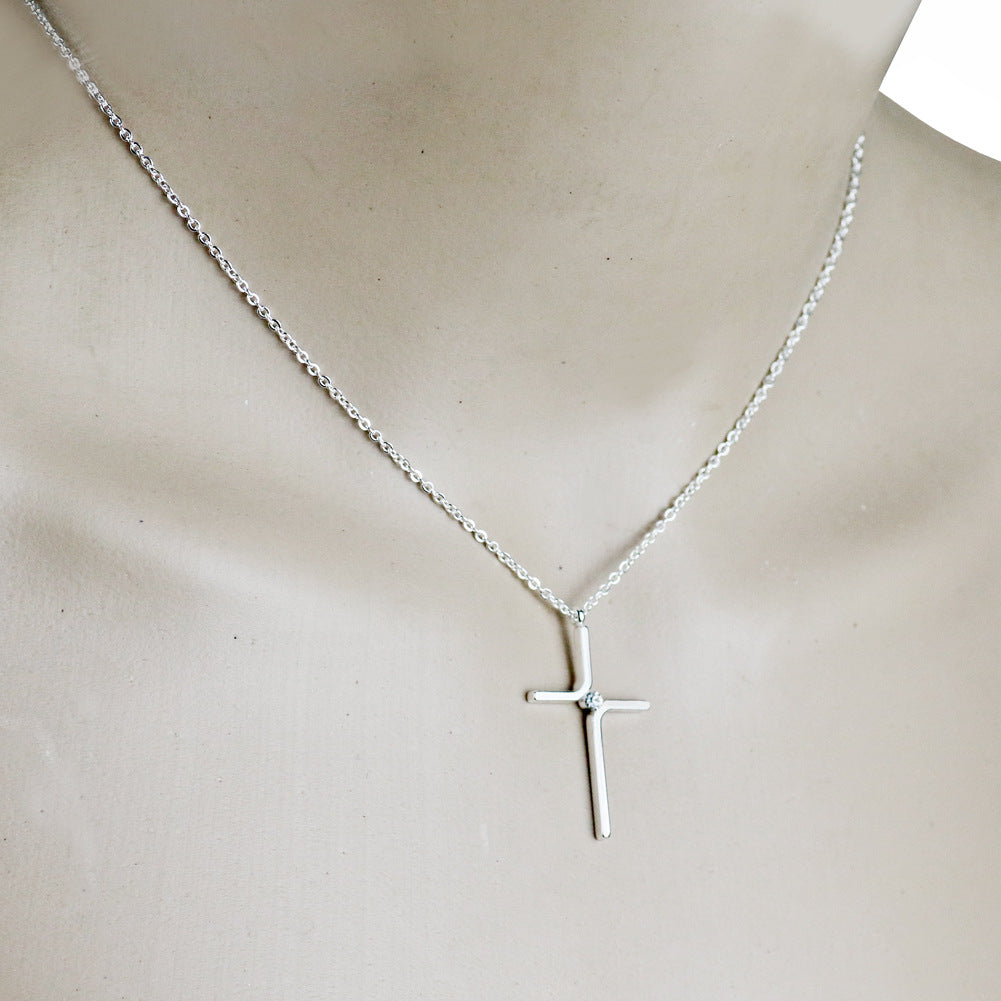 Minimalist Cross Pendant Necklace in Titanium Steel with Gold Inlay