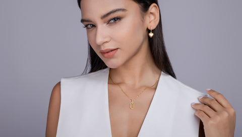 S925 Sterling Silver Moissanite Necklace Pendant Set with Gold Plating - Modern Geometric Design