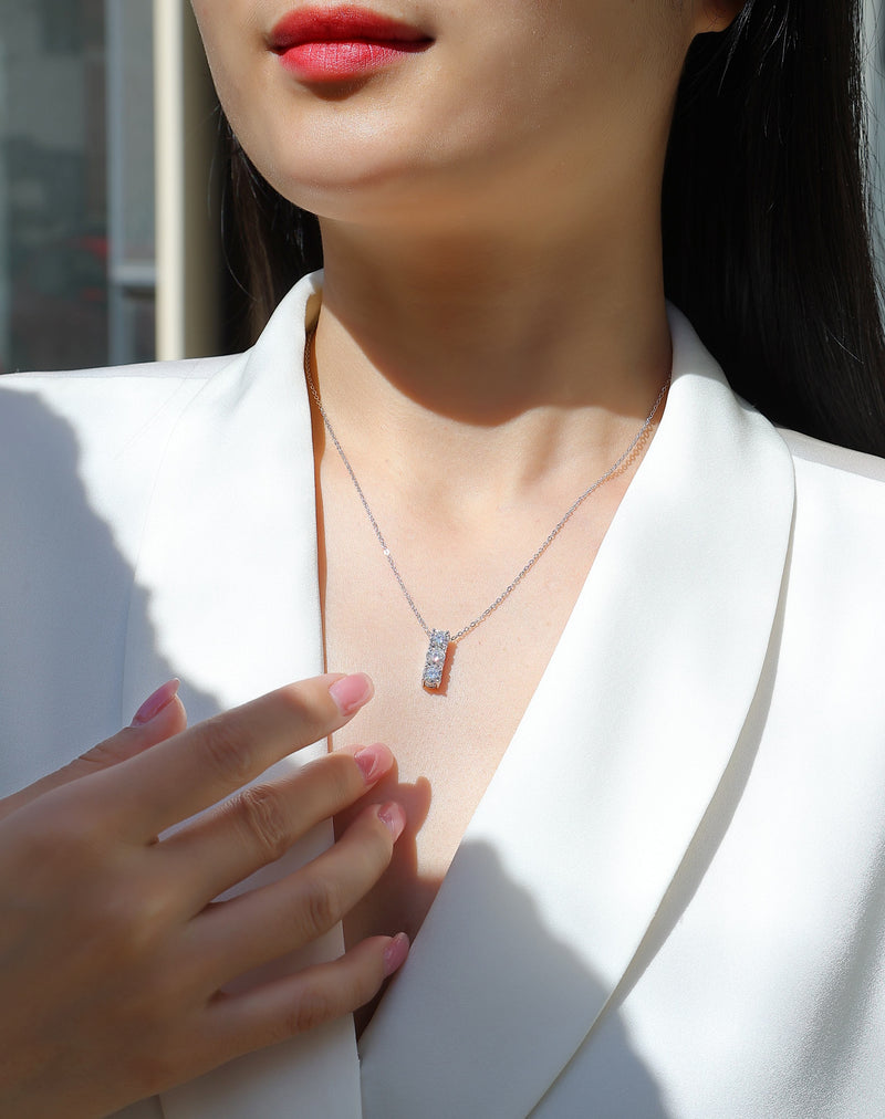 Moissanite Pendant Necklace in S925 Sterling Silver with Platinum Plating Modern Elegant Design - 4