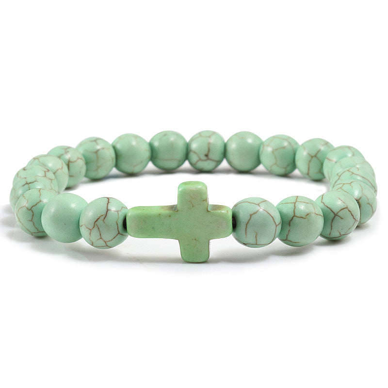 Blue Turquoise Cross Beaded Bracelet