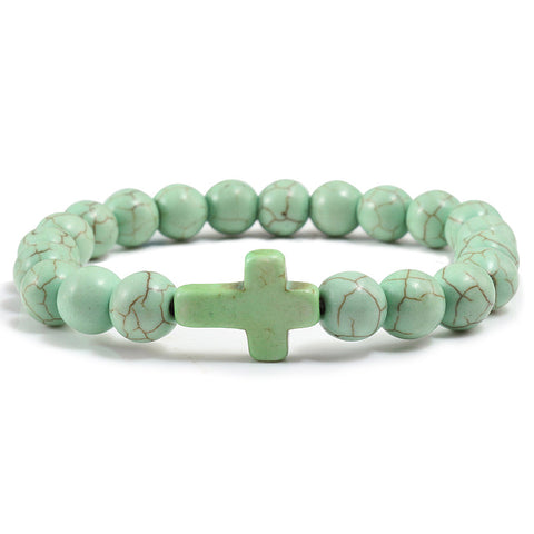 Blue Turquoise Cross Beaded Bracelet