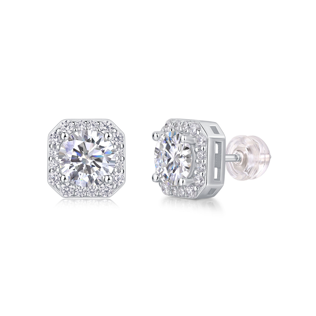 1Carat Moissanite Stud Earrings in S925 Silver Luxury Fashion