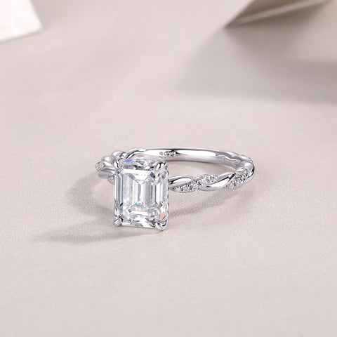 Elegant Octagonal Moissanite S925 Sterling Silver Ring with Twisted Band