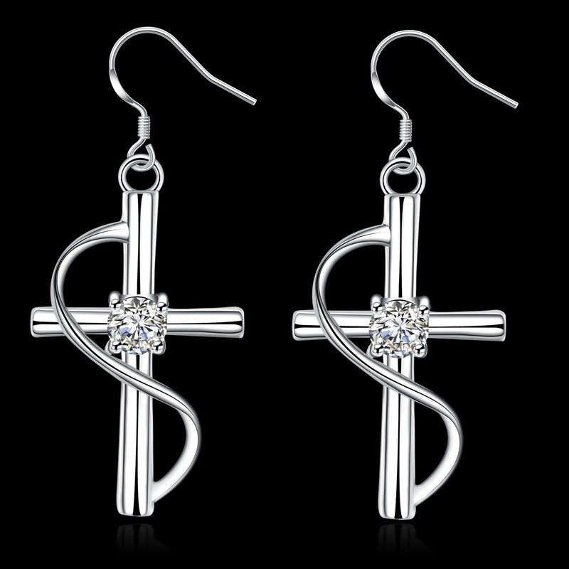 Elongated Cross Dangle Earrings for Women - 1