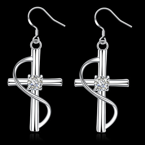 Elongated Cross Dangle Earrings for Women
