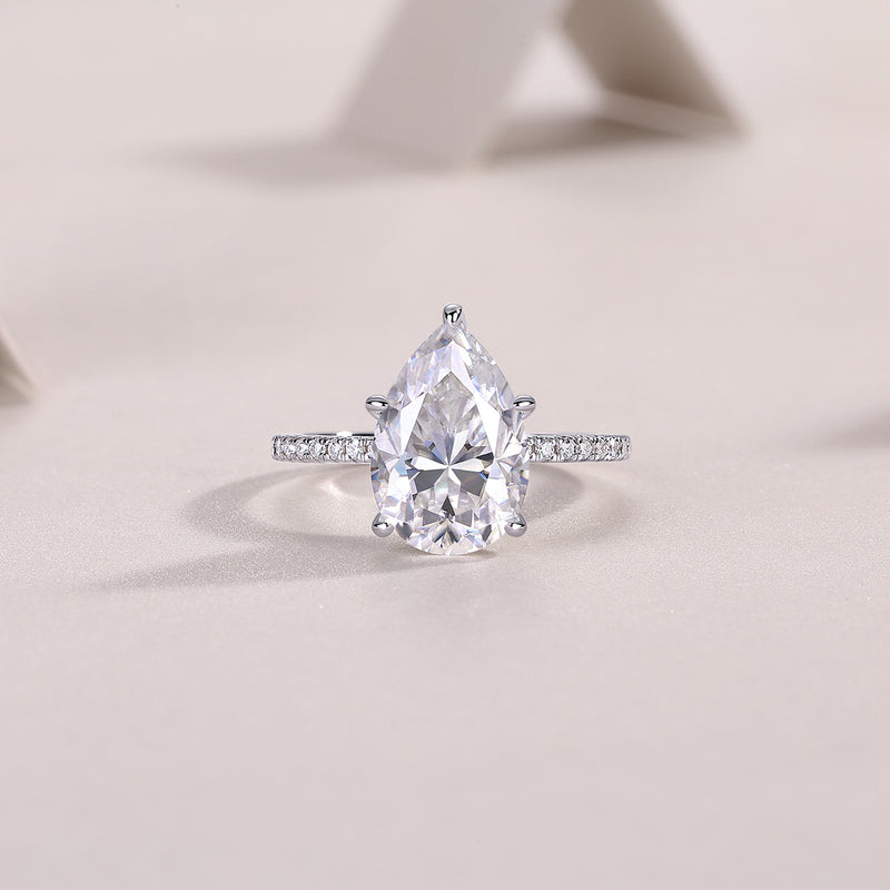 Pear-Shaped Moissanite Ring in S925 Sterling Silver Elegant Fashion Jewelry - 3