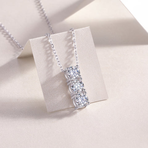 Moissanite Pendant Necklace in S925 Sterling Silver with Platinum Plating Modern Elegant Design