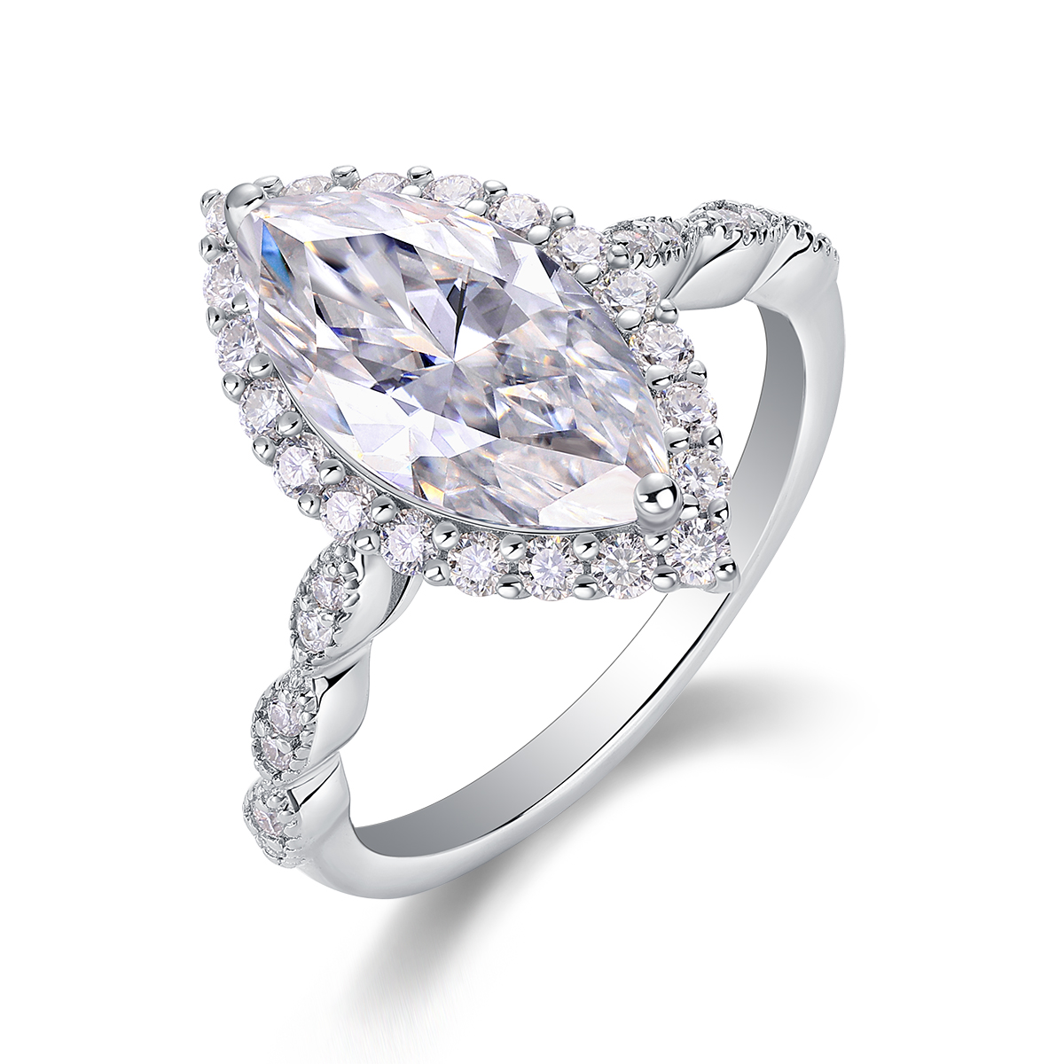 S925 Sterling Silver Moissanite Horse Eye Ring Elegant Fashion Jewelry