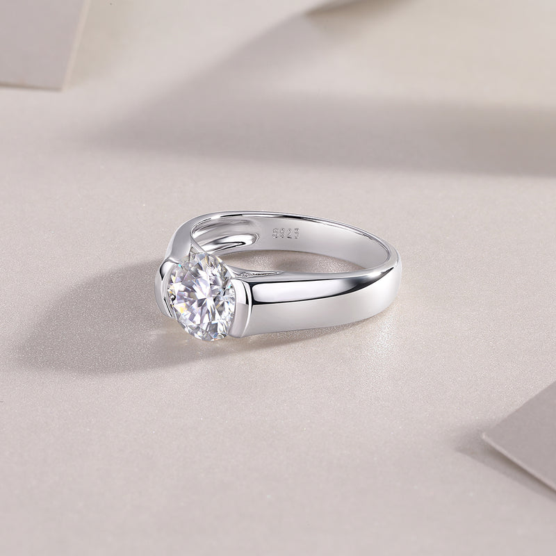Luxury 2 Carat Moissanite S925 Silver Wedding Ring Modern Elegant Design - 4