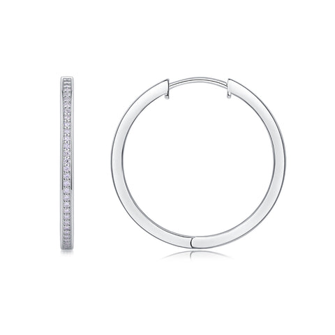 1Moon Sea Sterling Silver Hoop Earrings with Moissanite Accents Modern Elegant Fine Jewelry