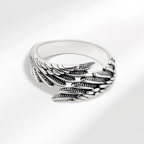 Love Couple Silver Ring and Bracelet Set with Angel Wings