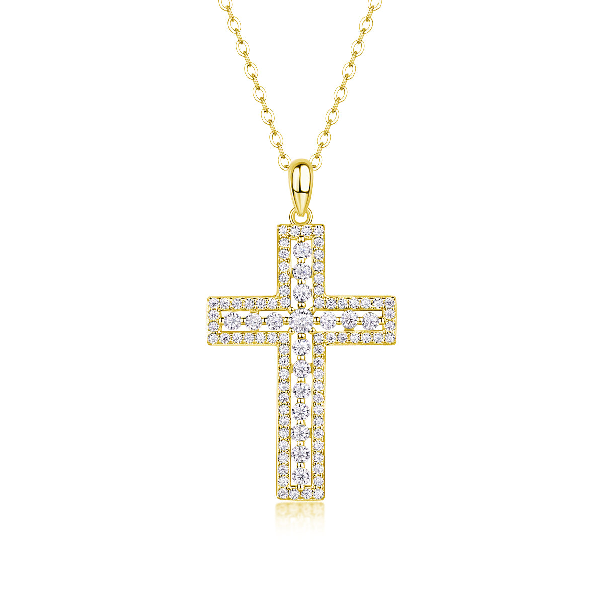 S925 Sterling Silver Cross Pendant Necklace with Moissanite Accent