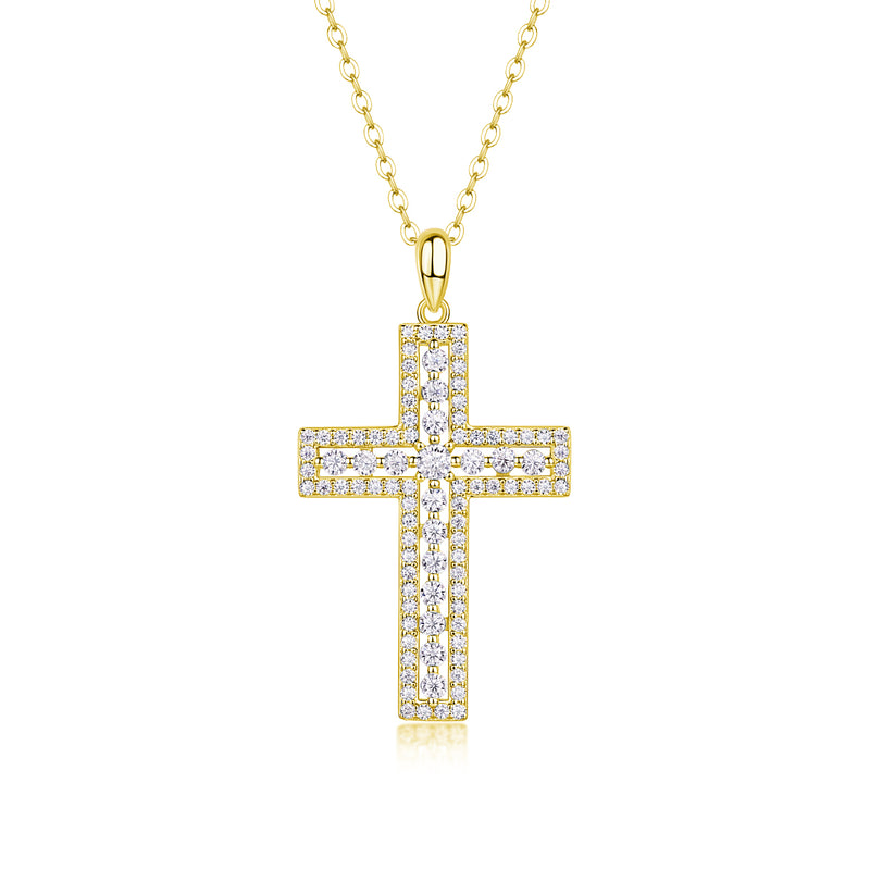 S925 Sterling Silver Cross Pendant Necklace with Moissanite Accent - 7